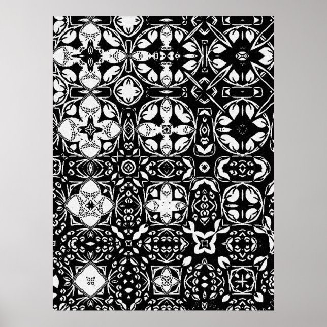 Metamorphosis Medallion Pattern Black and White  Poster (Front)