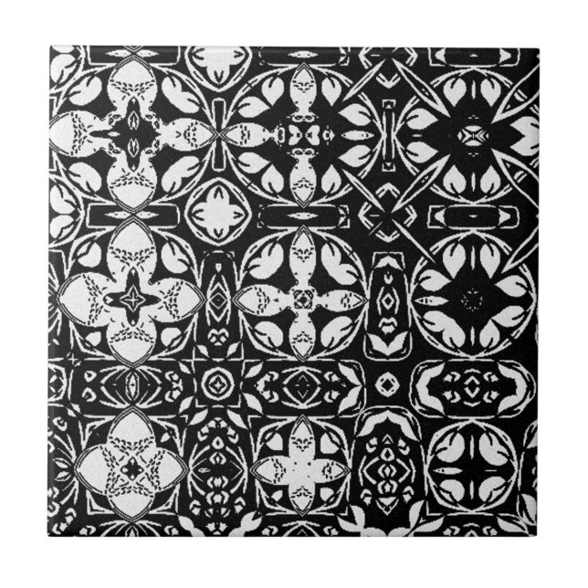 Metamorphosis Medallion Pattern Black and White Tile (Front)