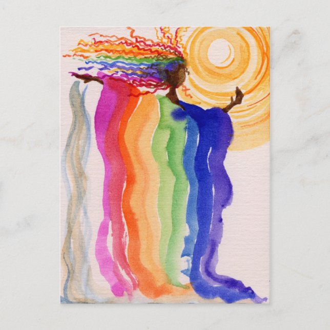Metamorphosis Rainbow Woman Watercolor Painting Postcard (Front)