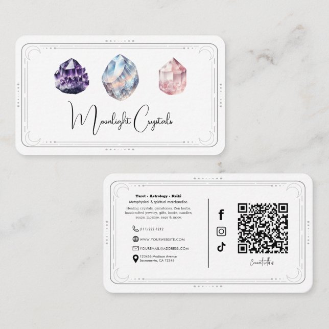 Metaphysical Crystals Quartz Social Media QR Business Card (Front/Back)