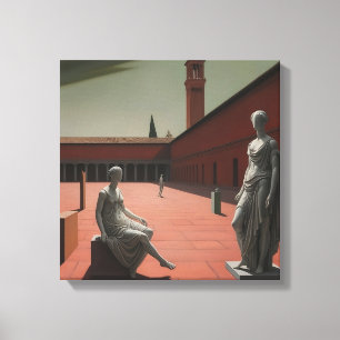 Metaphysical Red Tone Artwork with Ancient Statues Canvas Print