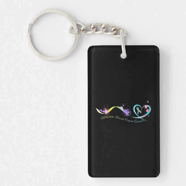 Metastatic Breast Cancer Awareness Heart Ribbon Key Ring (Front)