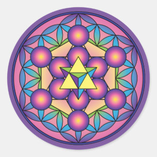 Metatron’s Cube Merkaba on Flower of life Classic Round Sticker
