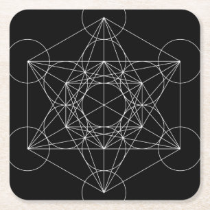 Metatron's Cube Black & White Square Paper Coaster