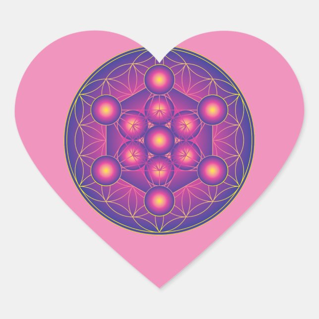 Metatron's Cube in Flower of life Heart Sticker (Front)