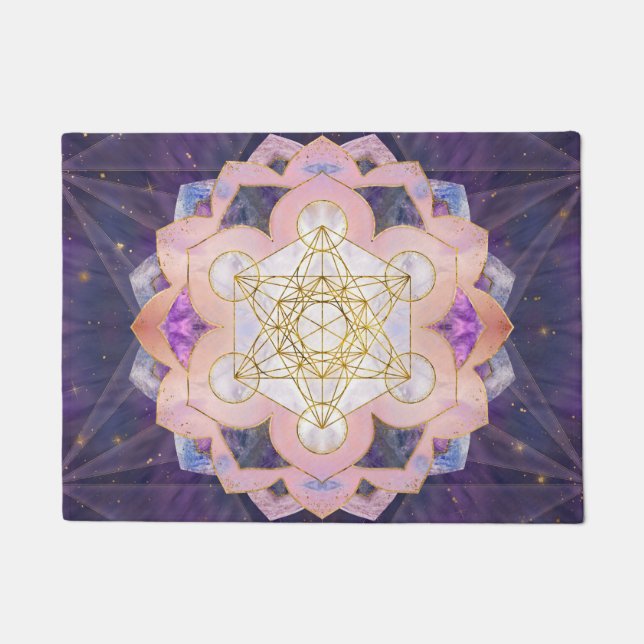 Metatron's Cube in Gemstone lotus Doormat (Front)
