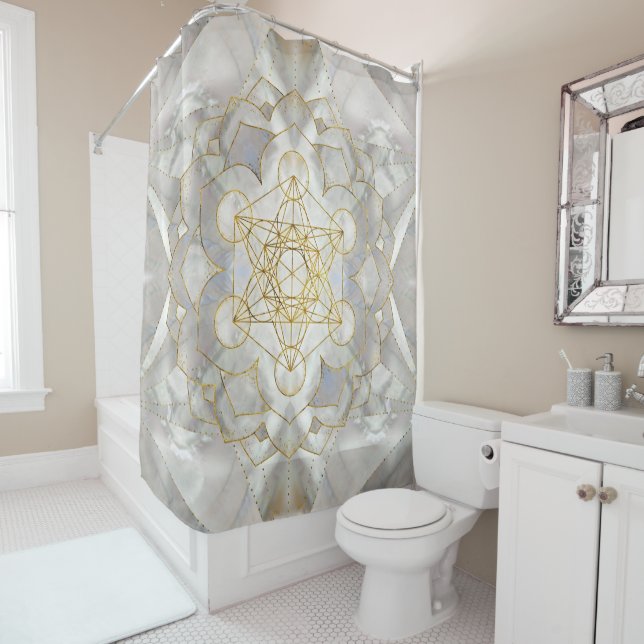 Metatron's Cube in lotus Sacred Geometry Shower Curtain (In Situ)