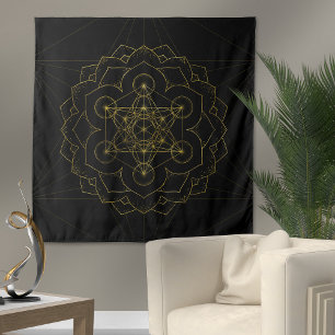 Metatron's Cube in lotus Sacred Geometry Tapestry