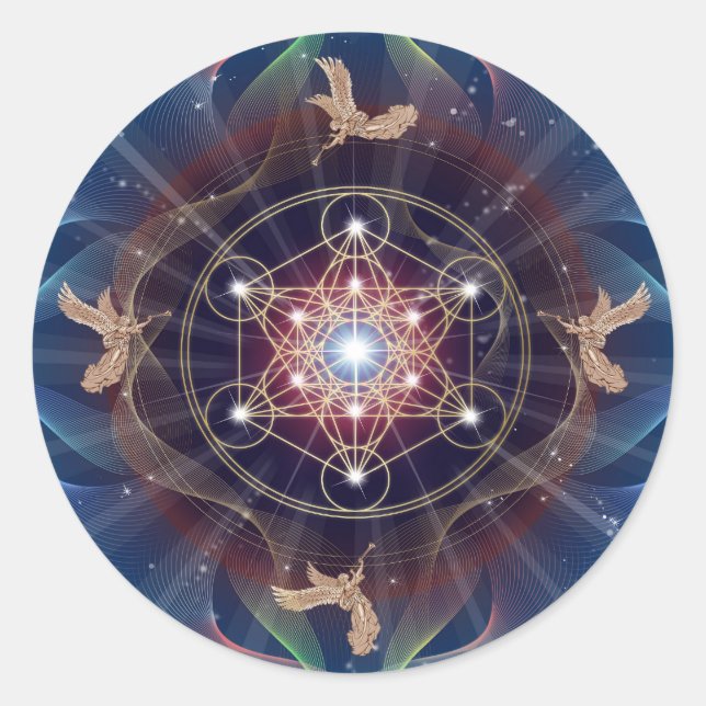 Metatron's Cube - Merkabah - Sacred Geometry Classic Round Sticker (Front)