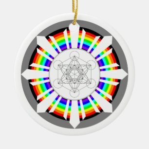 Metatron's Cube Rainbow Prism Ceramic Tree Decoration