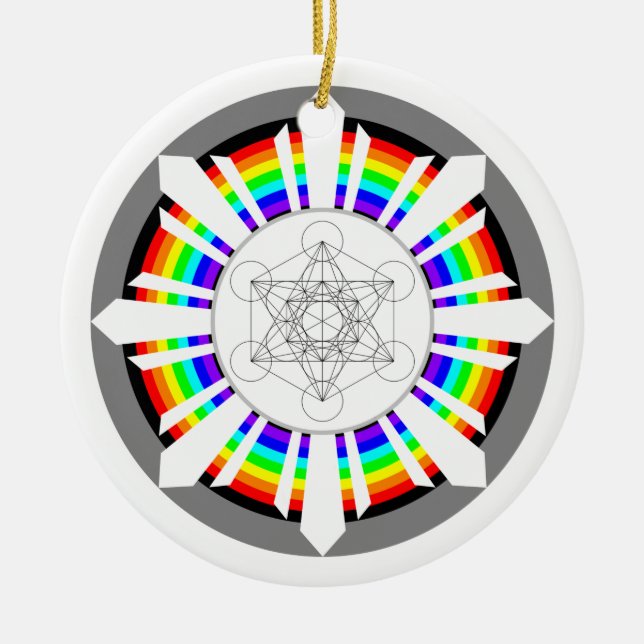 Metatron's Cube Rainbow Prism Ceramic Tree Decoration (Front)