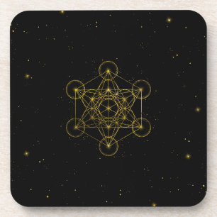 Metatron's Cube Sacred Geometry Black and gold Coaster
