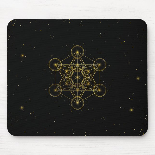 Metatron's Cube Sacred Geometry Black and gold Mouse Pad (Front)