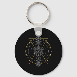 Metatron's Cube Sacred Geometry Fruit Of Life Spir Key Ring