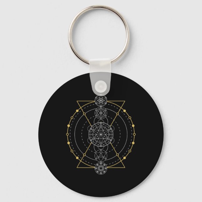 Metatron's Cube Sacred Geometry Fruit Of Life Spir Key Ring (Front)
