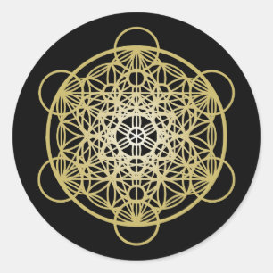Metatron's Cube with Flower of Life - Gold Version Classic Round Sticker