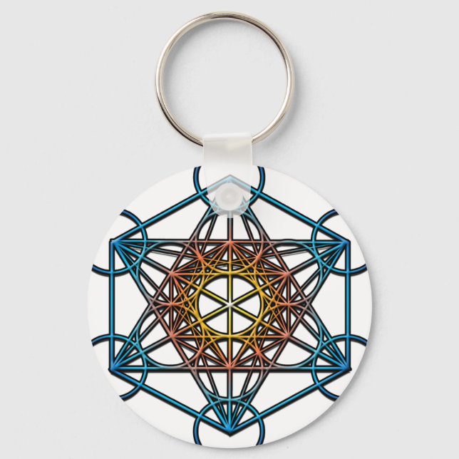 Metatron's Cube(yellow orange blue gradient)Symbol Key Ring (Front)