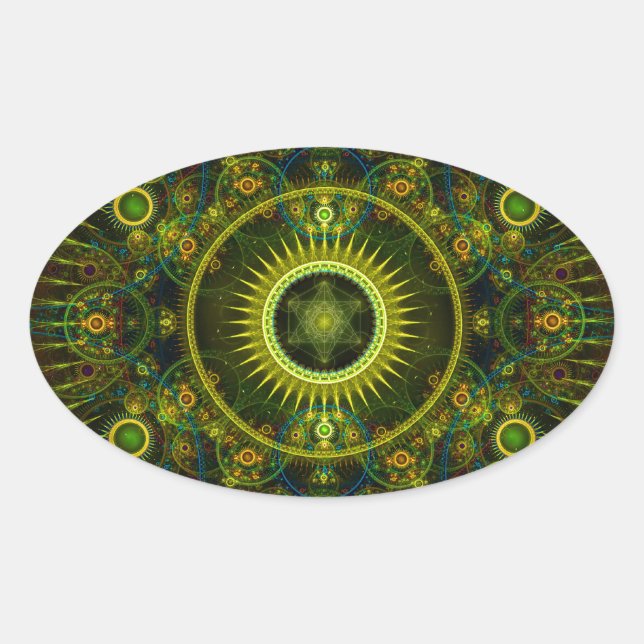 "Metatron's Magick Wheel" - Fractal Art Oval Sticker (Front)