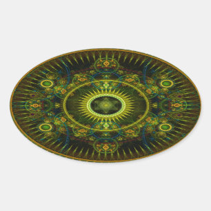 "Metatron's Magick Wheel" - Fractal Art Oval Sticker