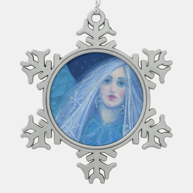 Metelitsa Snow Girl Snegurochka Christmas Angel Snowflake Pewter Christmas Ornament (Front)