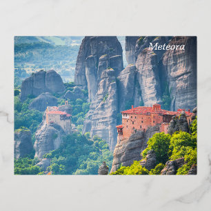Meteora, Greece Foil Holiday Postcard