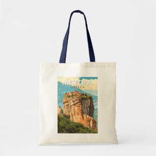 Meteora Greece Illustration Travel Art Vintage Tote Bag