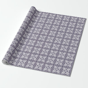 Meteorite Purple Acorn and Leaf Tile Design Wrapping Paper