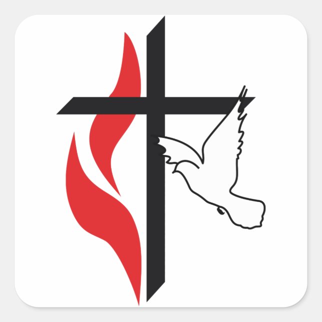 Methodist cross and Dove Square Sticker (Front)