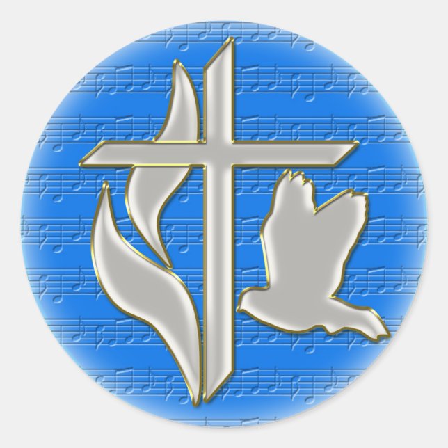 Methodist cross with dove classic round sticker (Front)