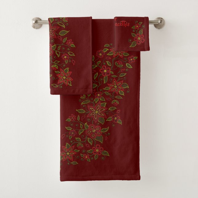 Metis Beading Bath Towel Sets  Native Art Towels (Insitu)