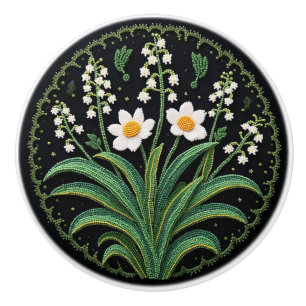 Metis Beadwork Floral Lily Native Art Ceramic Knob