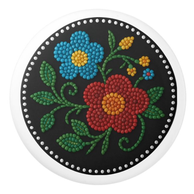 Metis Beadwork Floral Native Art Ceramic Knob (Front)