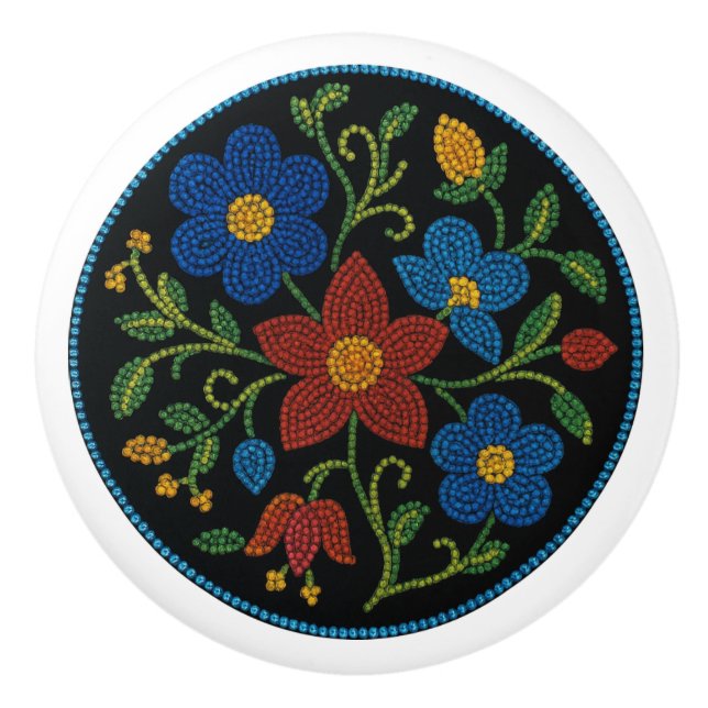 Metis Beadwork Floral Native Art Ceramic Knob (Front)