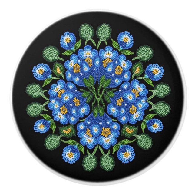 Metis Beadwork Native Forget-Me-Nots Ceramic Knob (Front)