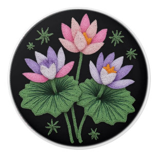 Metis Native Beadwork Floral Lotus Ceramic Knob