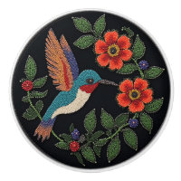 Metis Native Beadwork Hummingbird Ceramic Knob