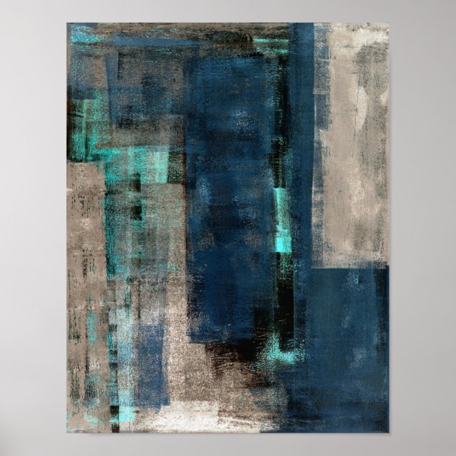 'Metro' Blue Abstract Art Painting Poster (Front)