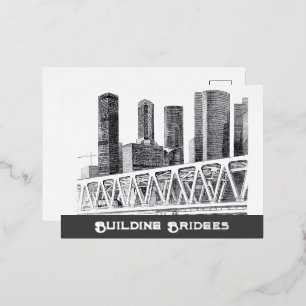 Metro bridge Pencil drawing Foil Holiday Postcard