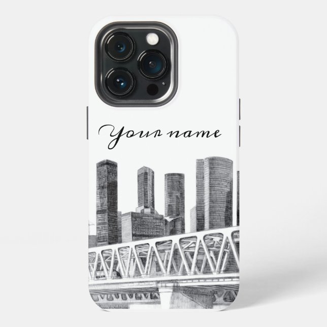 Metro bridge Pencil drawing iPhone Case (Back)