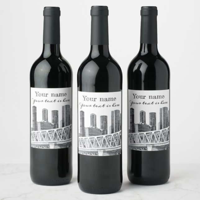 Metro bridge Pencil drawing Wine Label (Bottles)