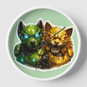 Metro canine and feline battle wall clock