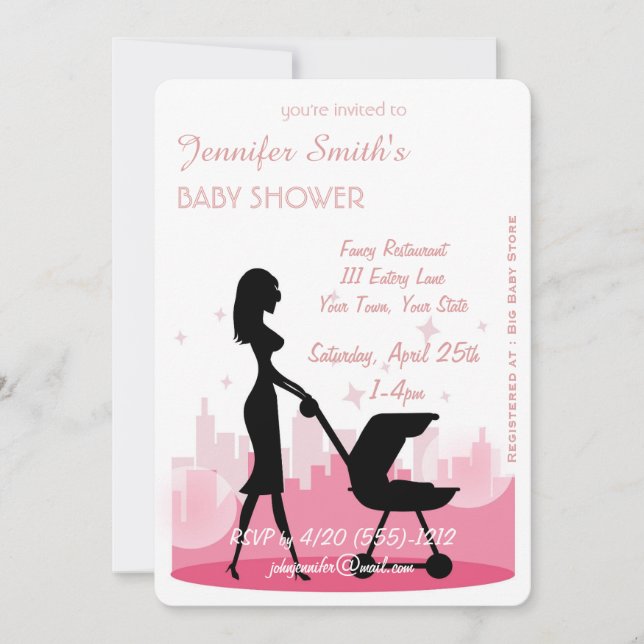 Metro City Girl Modern Baby Shower Invitations (Front)