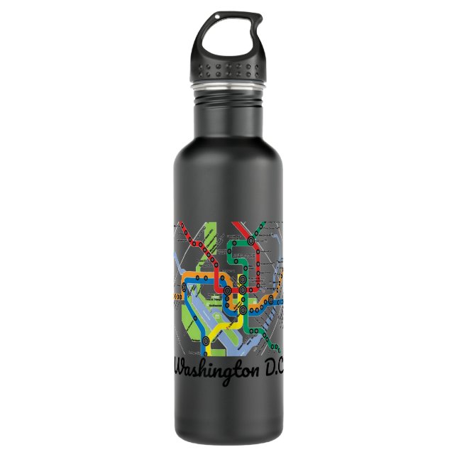 Metro Map of Washington DC Art Gift City Rail Tran 710 Ml Water Bottle (Front)