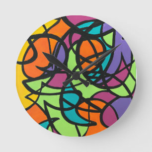 Metro Moon-Hand Painted Bold Abstract Art Round Clock