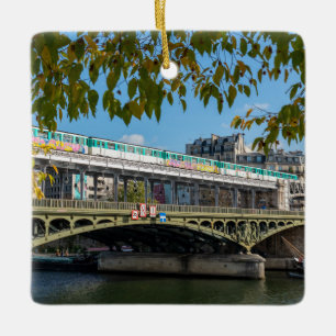 Metro on Bir-Hakeim  bridge- Paris, France Ceramic Ornament