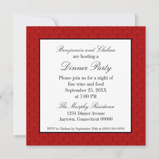 Metro Retro Dinner Party Invite, Dark Red Invitation (Front)