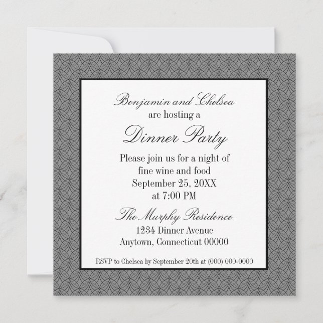 Metro Retro Dinner Party Invite, Grey Invitation (Front)