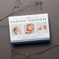 Metro Stripe Birth Announcement | Navy