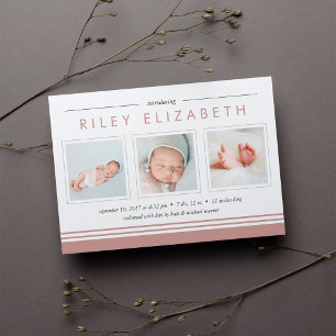Metro Stripe Birth Announcement Rose