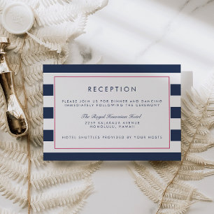 Metro Stripe Reception Card Pink and Navy